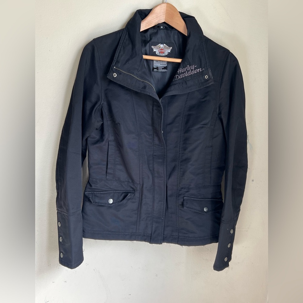 Harley-Davidson Black Jacket with Silver Studded Wing Design - Picture 1 of 13
